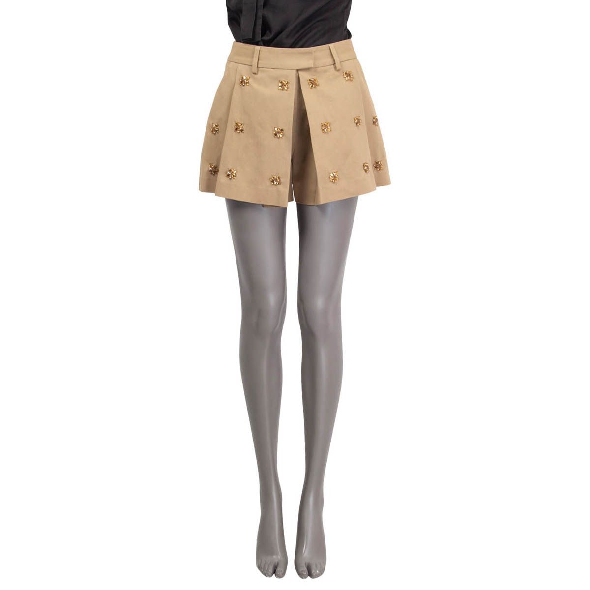 Ermanno Scervino Cristall Embellished Pleated Cotton Shorts