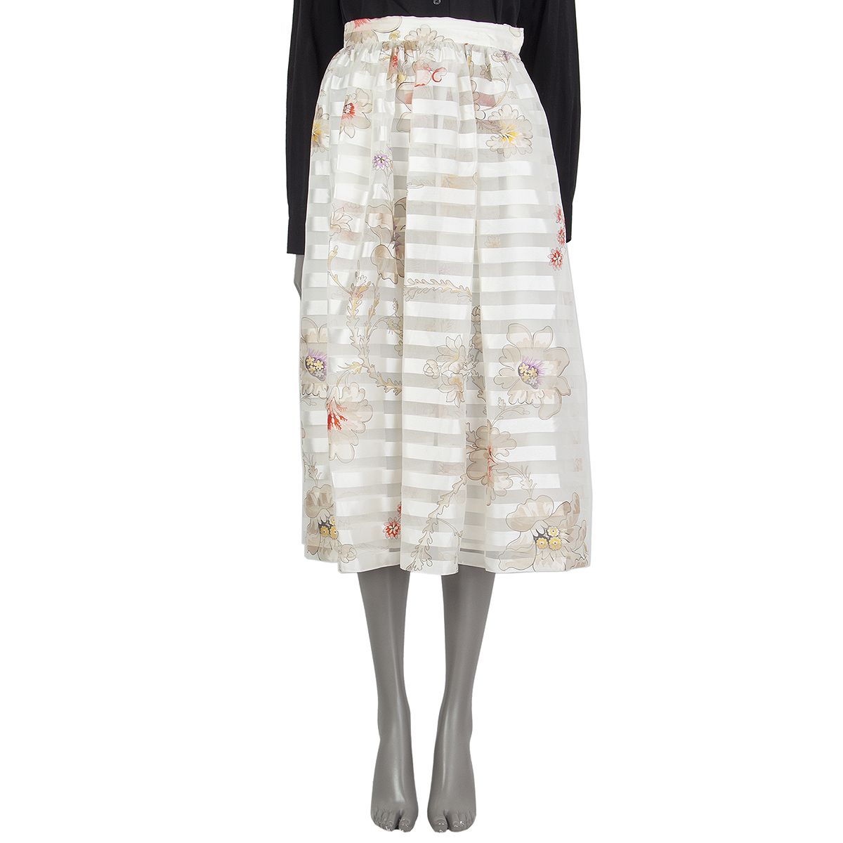 Fendi Blooming Print Striped Silk Organza Skirt