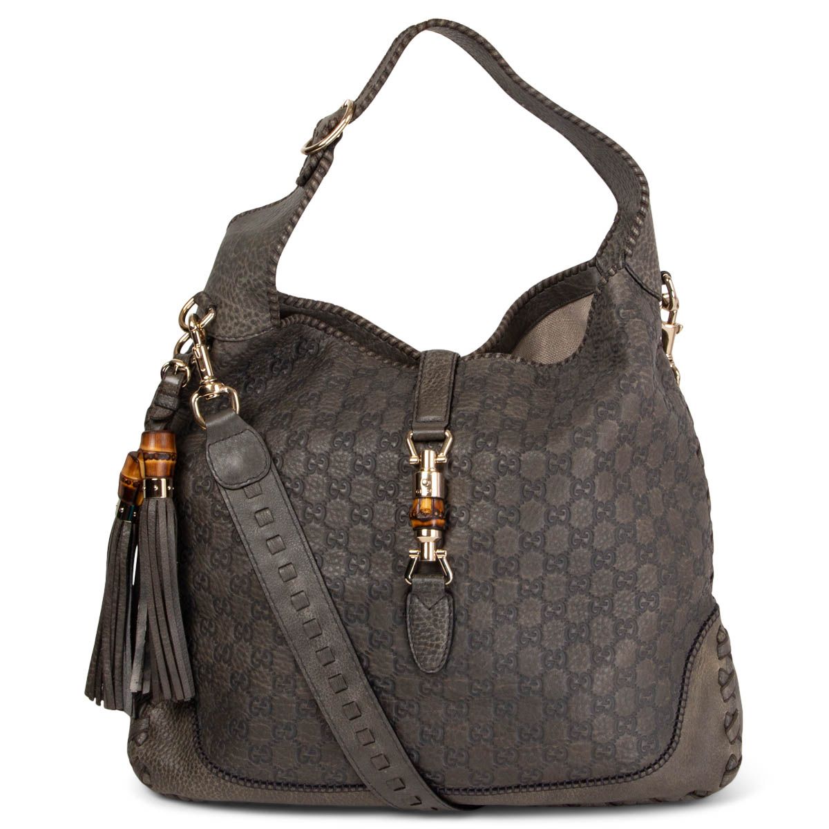 Gucci New Jackie Large Hobo Shoulder Bag Grey Guccissima Leather
