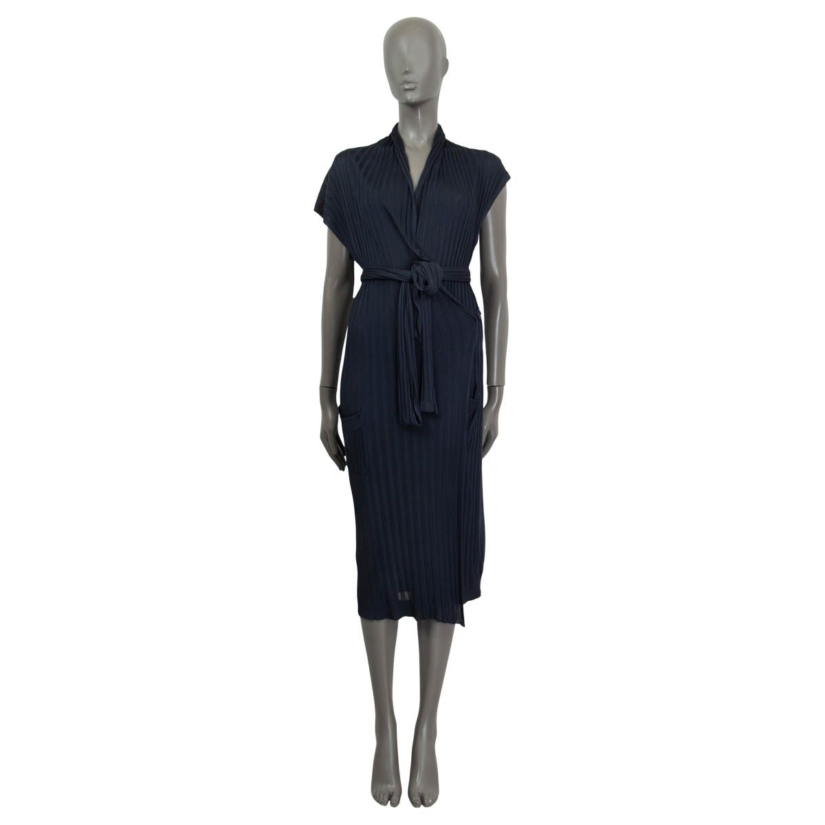 Hermès Belted Wrap Dress Midnight Blue Viscose