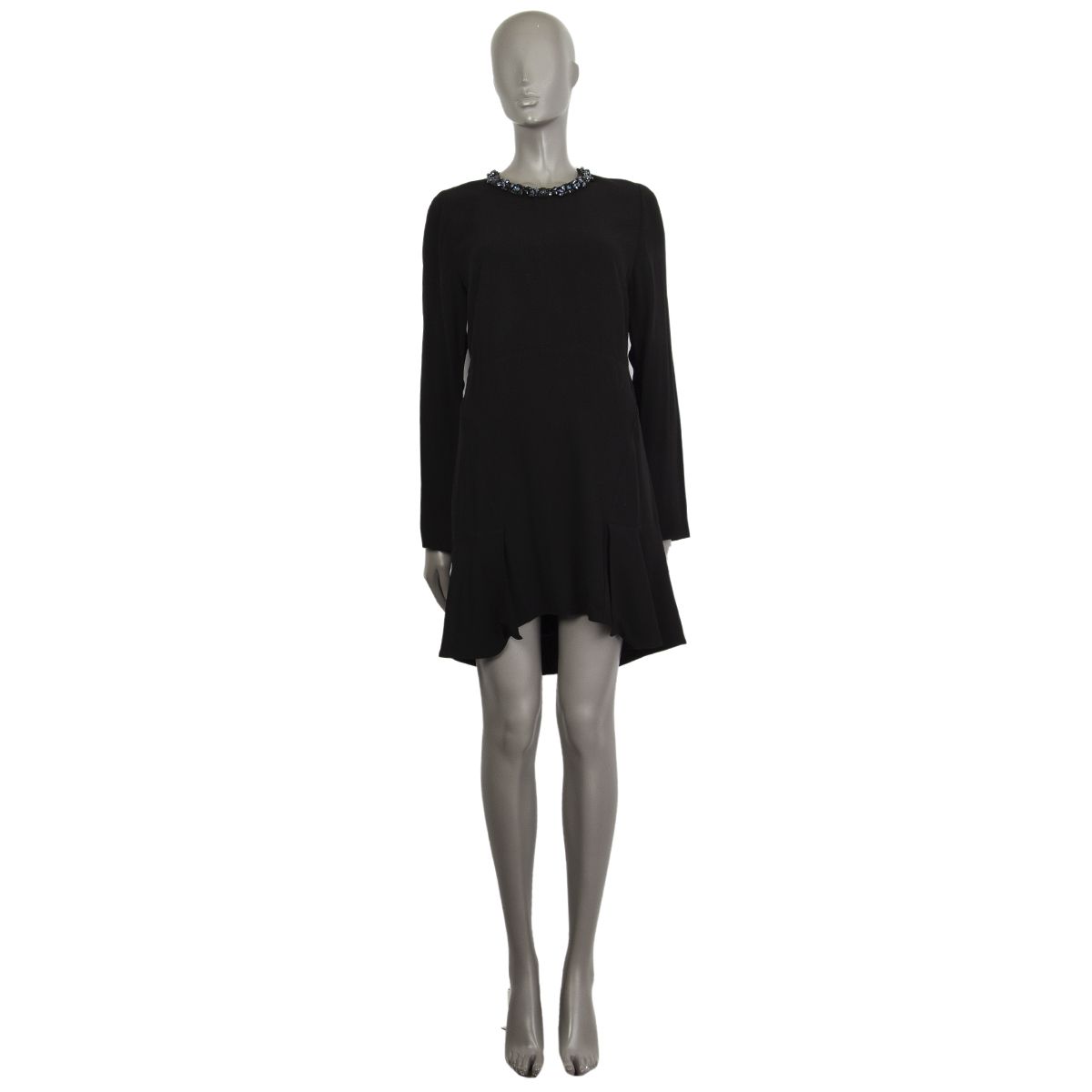 Marni Embellished-Neck Long-Sleeve Black Shift Dress