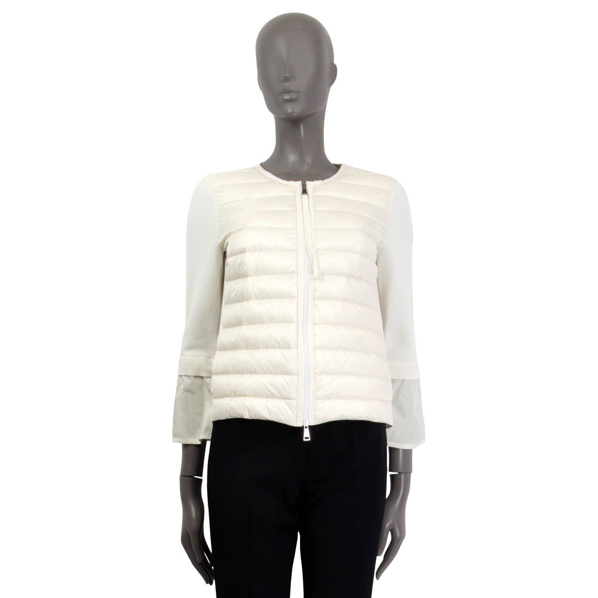 Ijsbeer Heiligdom limoen Moncler Flared Cuffs Quilted Panel Knit Jacket White Cotton Tricot