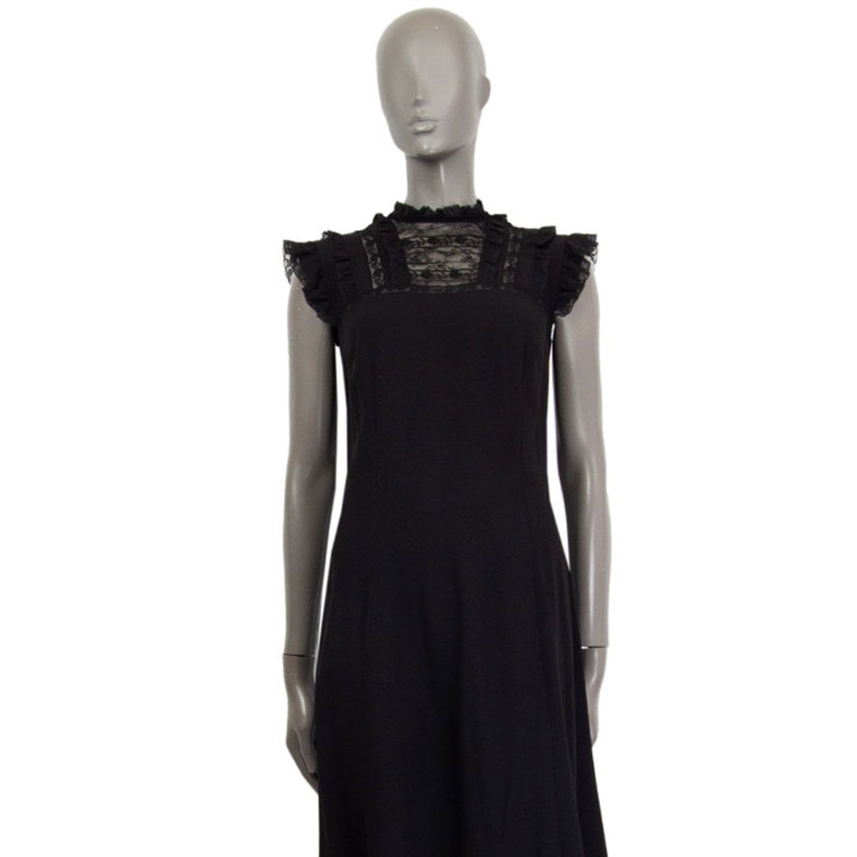 Prada Sleeveless Lace-Trim Dress Black