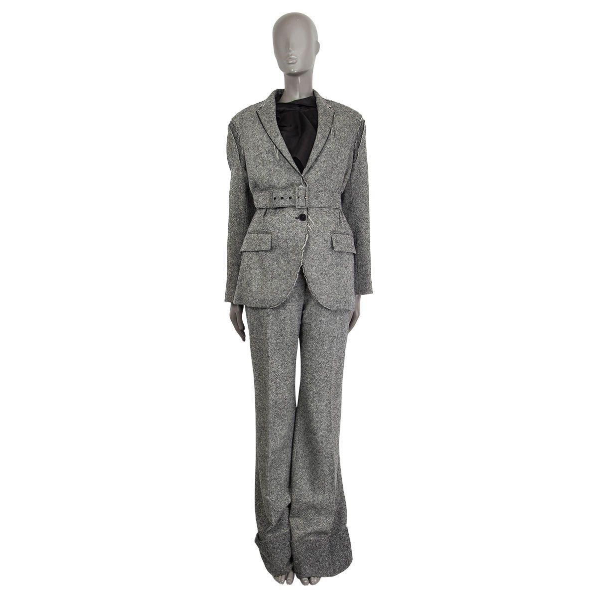 materiale Psykologisk Ved navn Stella McCartney Distressed Trim Belted Wool Tweed Blazer Gray/Black