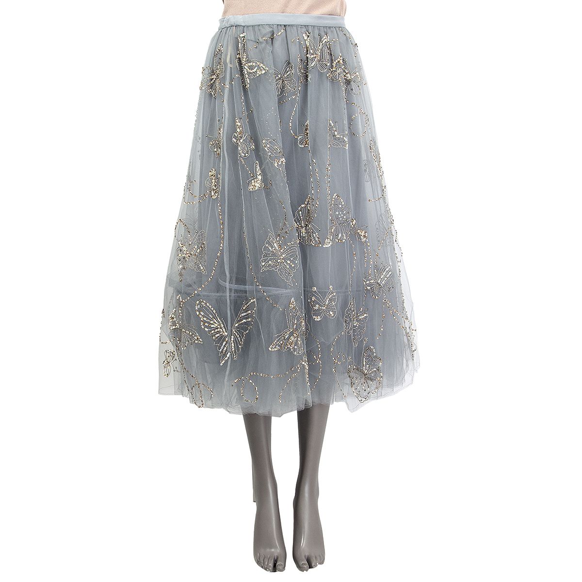 Valentino Butterfly Embroidered Tulle Midi Skirt
