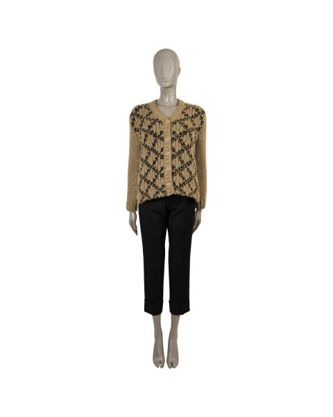 Chanel 2015 Quilt Jacquard Chunky Knit Jacket Olive Gold Mohair 15K P52863 K06853 MB723