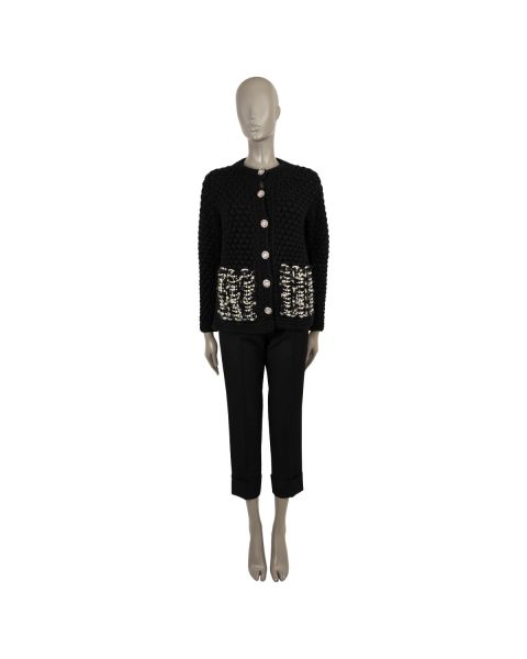 Chanel 2022 Florence Pearl Embellished Knit Jacket Black Wool 22A P73103 K10476 94305
