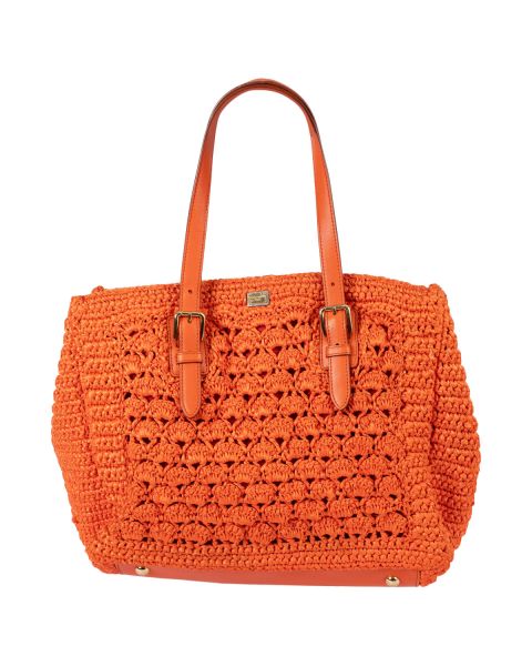 Dolce & Gabbana Alma Raffia Crochet Tote Bag Orange 