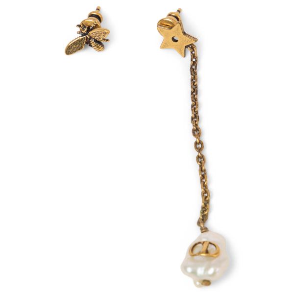 Christian Dior Pearl Chain Dangle & Bee Stud Earrings