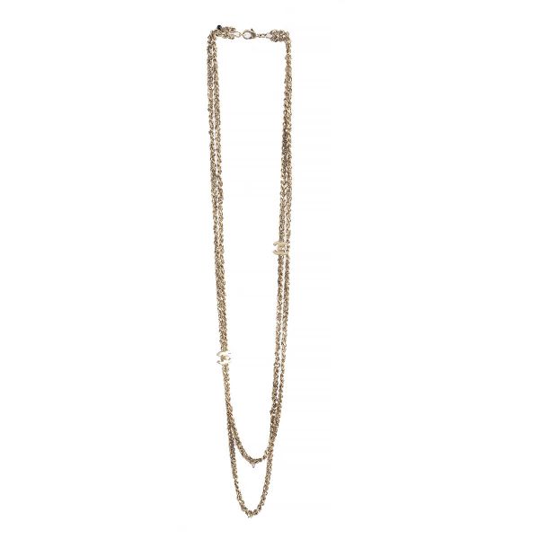 Chanel 2012 CC Turnlock Interwoven Double Chain Necklace Gold