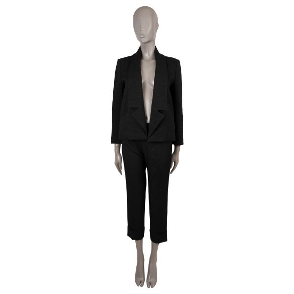 Chanel 2014 Shawl Collar Open Lurex Tweed Jacket Black