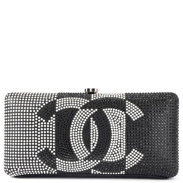 Chanel 2015 Dubai Strass CC Minaudière Clutch w Chain Black/White