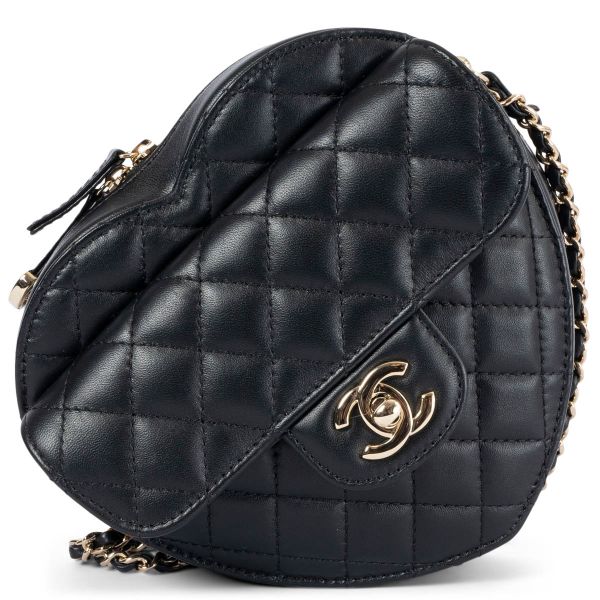 Chanel 2022 Heart Large Shoulder Bag Black Leather 22S AS3191