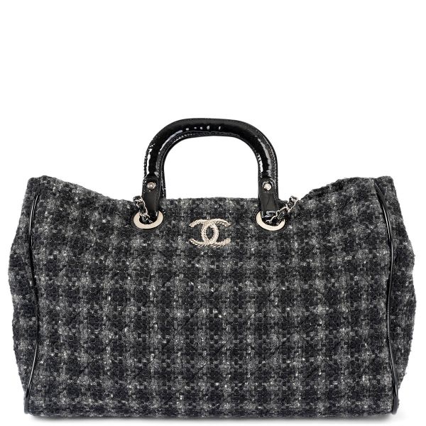 Chanel 2009 Quilted Tweed & Patent Leather Shopper Grey/Black