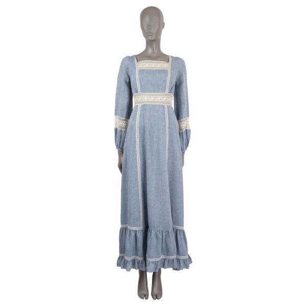 Christian Dior 2018 Lace-Trim Linen Maxi Dress Light Blue 