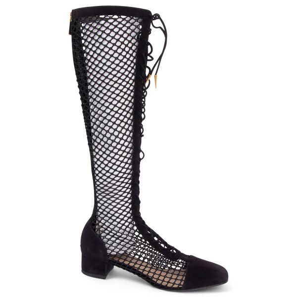 Christian Dior 2018 Naughtily-D Fishnet Lace-Up Boots Black 38.5