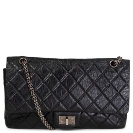 Chanel 2.55 Maxi Shoulder Bag Black Aged Calfskin Leather