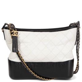 Chanel 2017 Gabrielle Medium Hobo Bag White/Black Leather 17A Fall